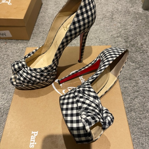 Christian Louboutin Shoes - 💯 Authentic Christian Louboutin Stylish Black and White Checkered Peep-Toe Heels